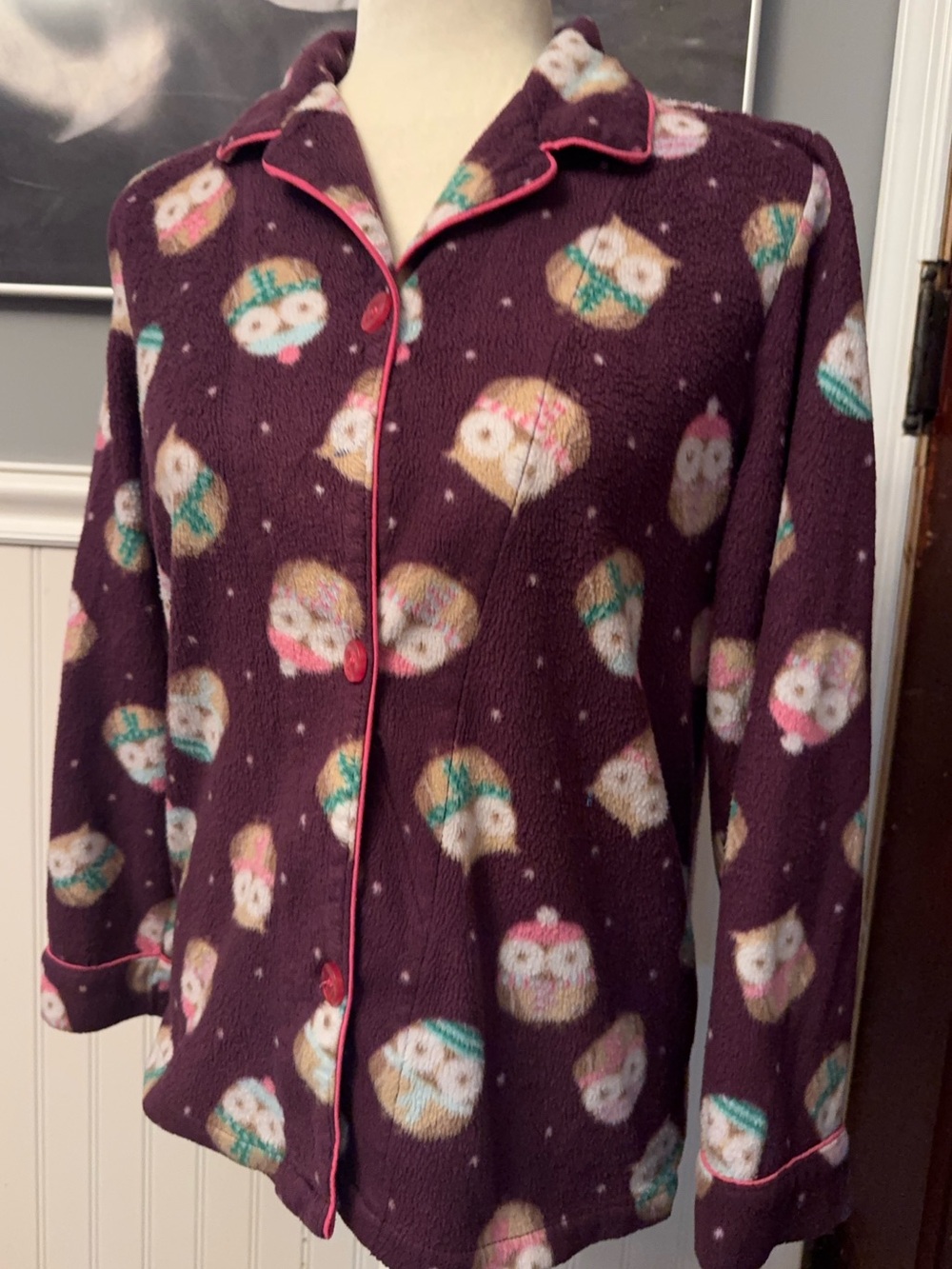P.J. Salvage Fuzzy Fleece Owl Pajama Set Plum Purple Size XL 2 PC Cozy Lounge